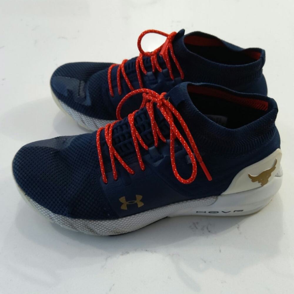 Under Armor project Rock 2 training athletic shoes size 7.5 women. Navy red wht